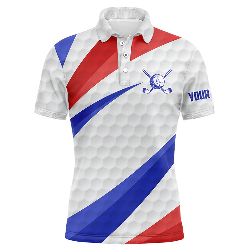 Custom Name Men's Patriotic Golf Polo Shirts - Red, White, and Blue Golf Shirts T116