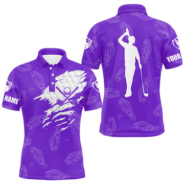 Men's Customized Golf Polo Shirt with Golf Clubs Pattern | Purple N7536