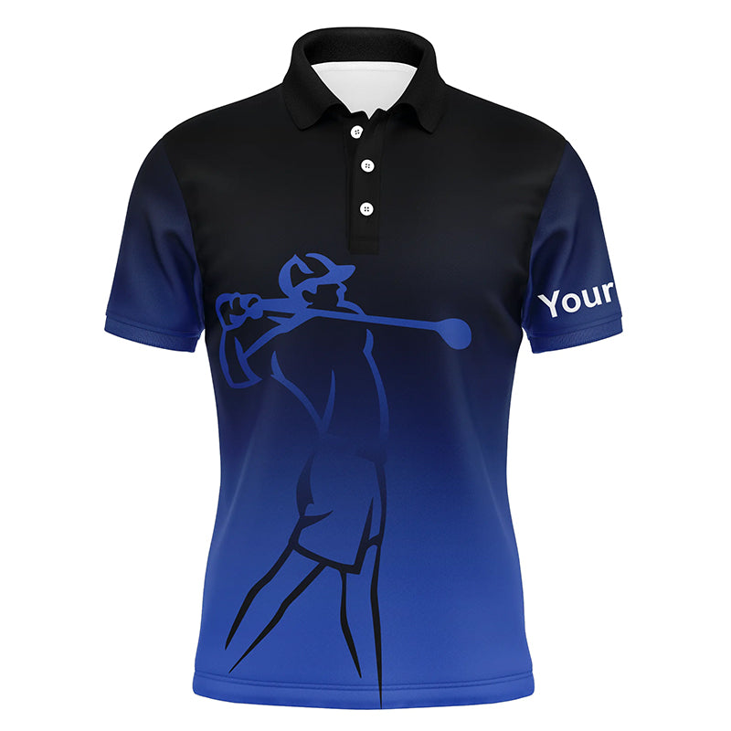 Men's Custom Name Blue Gradient Golf Polo Shirts - Premium Golf Apparel for the Coolest Look N7145