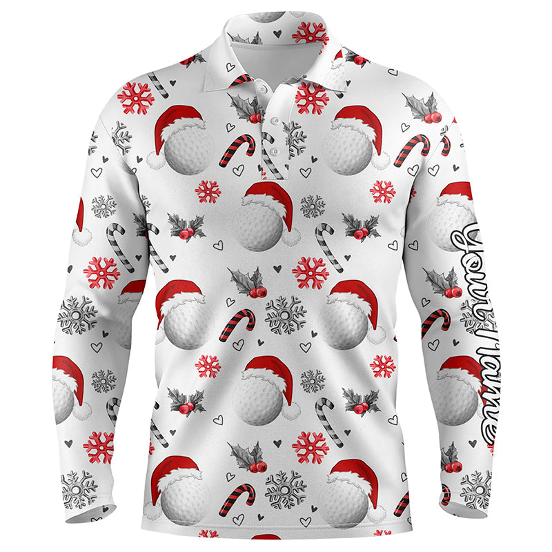 Custom Men's Christmas Golf Shirt with Funny Golf Ball Pattern - Festive Xmas Golf Tops for Men N6820