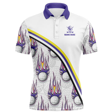 Men's Purple Flame Golf Polo Shirt with Custom Name N6106