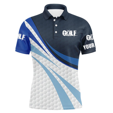 Men's Blue and White Custom Name Golf Polo Shirt N4316