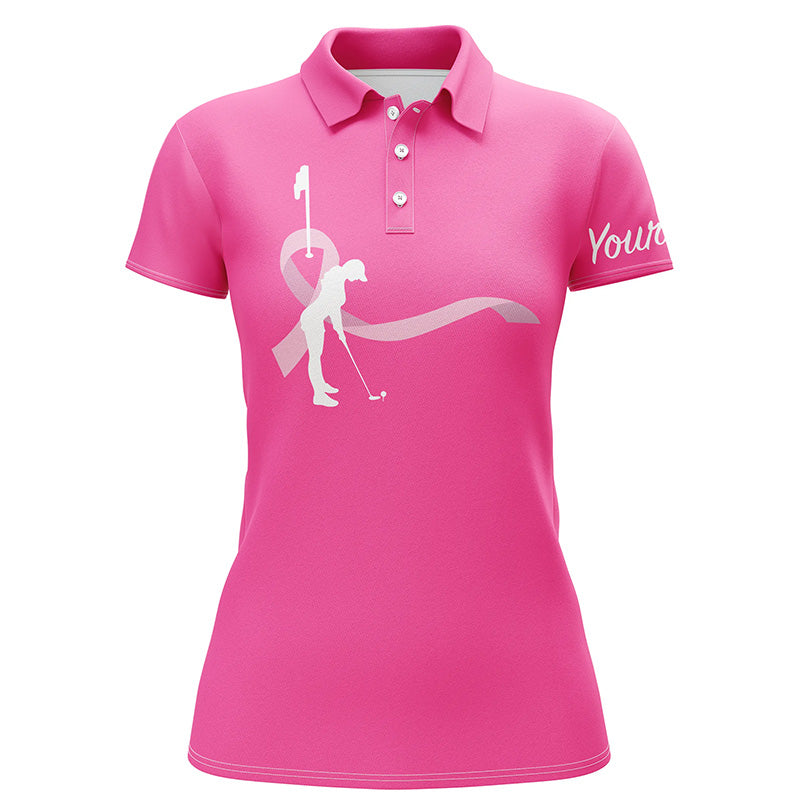 Breast Cancer Awareness Women's Golf Polo Shirt - Custom Team Pink Ribbon Golf Shirt N6371