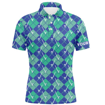 Green and Blue Argyle Plaid Pattern Men's Custom Golf Polo Shirt - Perfect Golfing Gift for Men N6849