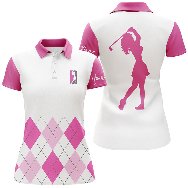 Women's Pink Argyle Plaid Golf Polo Shirt - Custom Golf Top for Ladies N5238