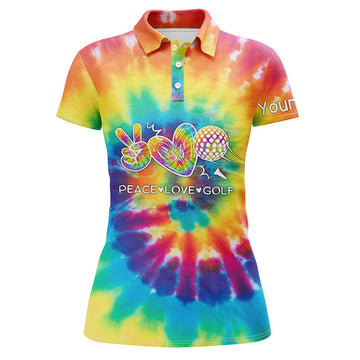 Women's Tie Dye Golf Polo Shirt with Custom Peace Love Golf Design - Personalized Golf Shirt for Women N5743