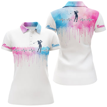 Personalized Women's Golf Polo Shirt - Golf Lover's Gift - Pink and Blue Watercolor Design N3762