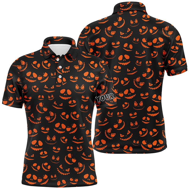 Men's Funny Halloween Themed Orange and Black Golf Polo Shirt - Custom Golf Attire N6152