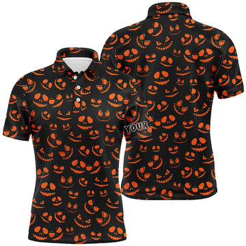 Men's Funny Halloween Themed Orange and Black Golf Polo Shirt - Custom Golf Attire N6152