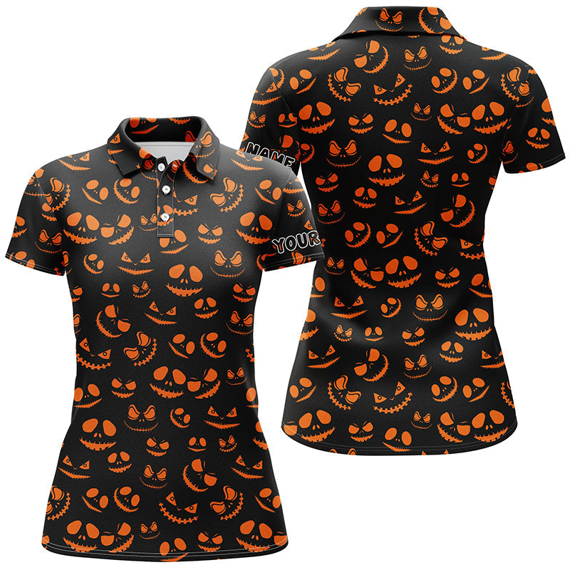 Stylish Women's Halloween Golf Polo Shirt in Orange and Black - Custom Halloween Golf Attire for Ladies N6152