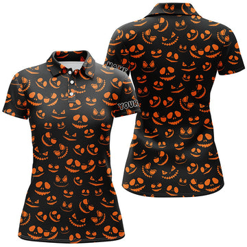 Stylish Women's Halloween Golf Polo Shirt in Orange and Black - Custom Halloween Golf Attire for Ladies N6152