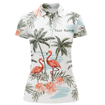 Women's Flamingo Palm Tree Golf Polo - Customized Gift N6878