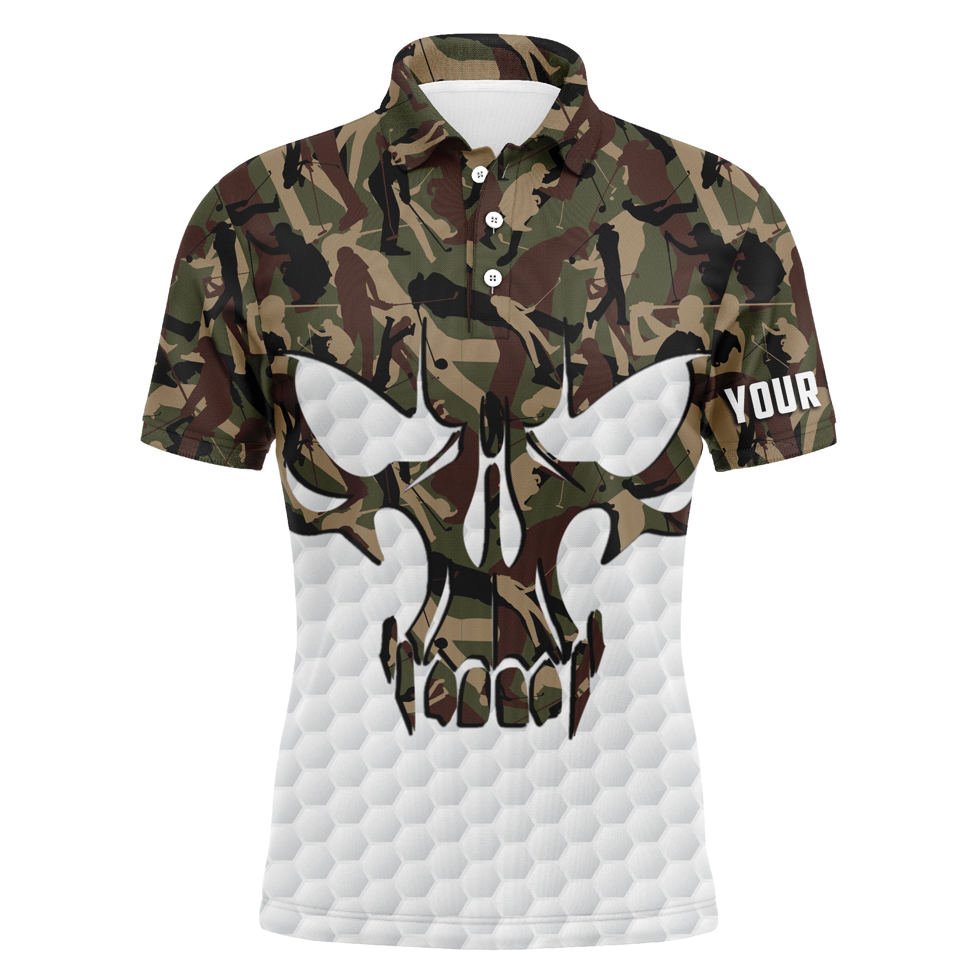 Men's Long Sleeve Camo Golf Skull Polo Shirt - Custom Golf Apparel for Golf Enthusiasts - Ideal Golf Gifts N3342