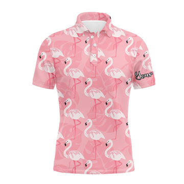 Custom Men's Pink Flamingo Pattern Golf Polo Shirt with UPF Protection - Personalized Gift Option N3695