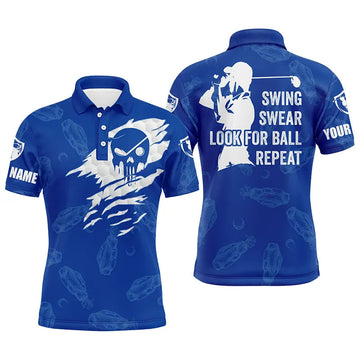 Men's Custom Name Golf Polo Shirt with Golf Clubs Pattern | Blue N4012