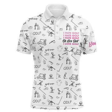 Funny Men's Golf Polo Shirt - "I Hate Golf, Nice Shot" - Icons Pattern N6080