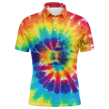 Men's Custom Name Golf Shirt with Colorful Tie Dye Background - Perfect Golfing Gift N4074