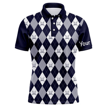 Navy Blue Argyle Plaid Men's Golf Polo Shirt - Custom Golf Attire for Men, Golf Apparel N7423