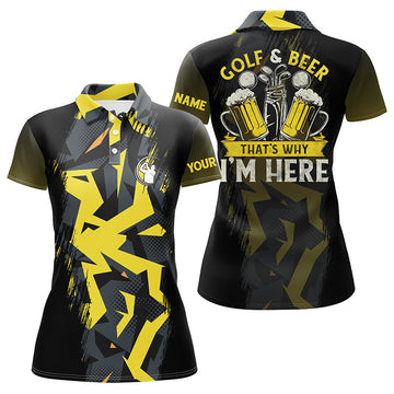 Golf and Beer - That's Why I'm Here Custom Black & Yellow Camo Women's Golf Polo Shirt - Ladies Golf Top N7427