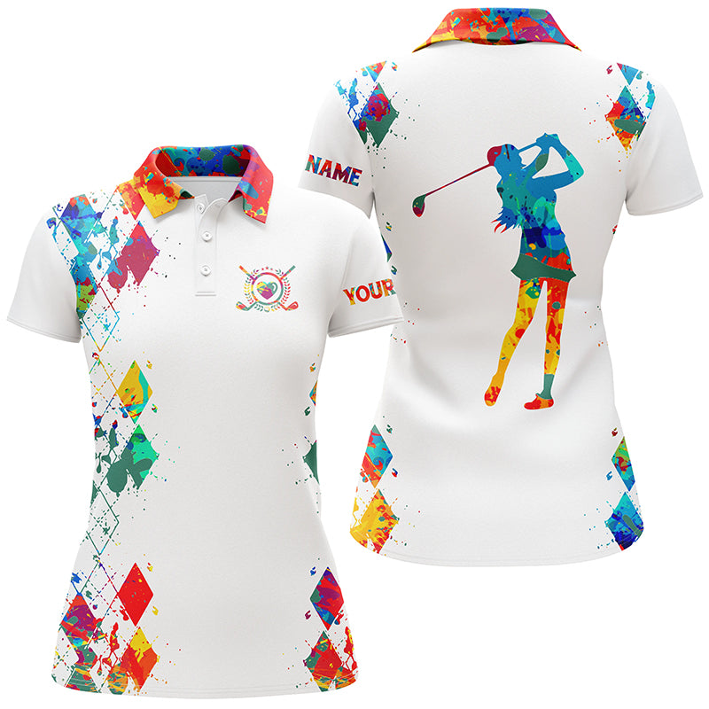 Women's Personalized Watercolor Golf Polo Shirt in White - Perfect Golfing Gift N3707