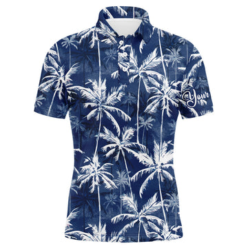 Men's UPF Golf Polo Shirt - Tropical Blue Watercolor Palms N3711