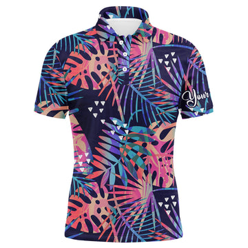 Men's UPF Golf Polo Shirts with Vibrant Tropical Plant and Palm Leaf Print - Custom Team Golf Polo Shirts N3713