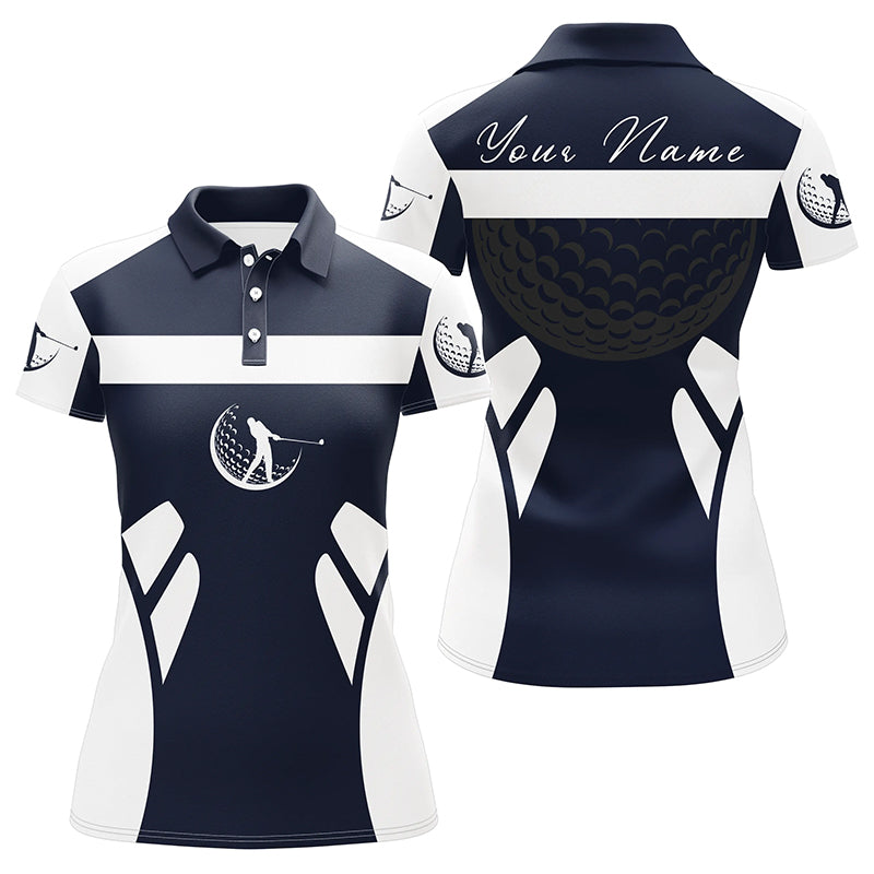 Navy Blue and White Women's Personalized Golf Polo Shirt - Stylish Golf Gifts for Ladies N7253