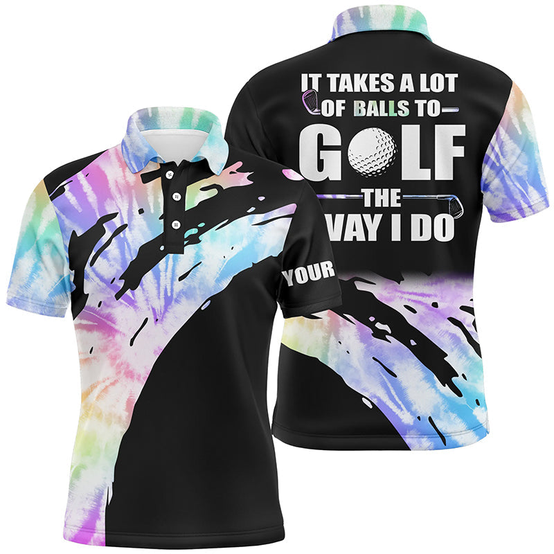 Customized Men's Golf Polo Shirt with Humorous Quote "It Takes a Lot of Balls to Golf the Way I Do" | Tie Dye Pattern N7012