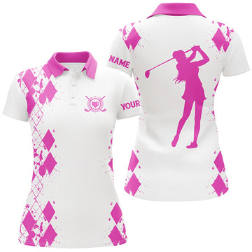 Women's Personalized White Golf Polo Shirt | Ideal Golfing Gift in Pink N4509