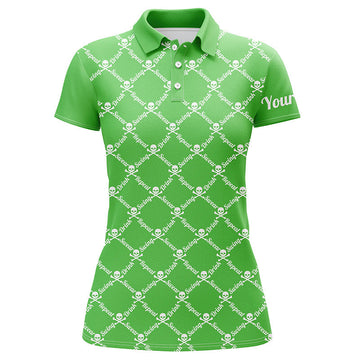 Women's Golf Polo Shirt - Swing, Sweat, Drink, Repeat - Personalised Golf Skull Shirt for Women | Green N4885