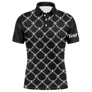 Men's Golf Polo Shirt - Swing, Sweat, Drink, Repeat Golf Skull Custom Name Golf Wear | Black N4885