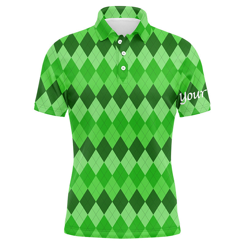 Men's Green Argyle Pattern Golf Polo Shirt - Customizable Team Golf Attire for St. Patrick's Day N4725