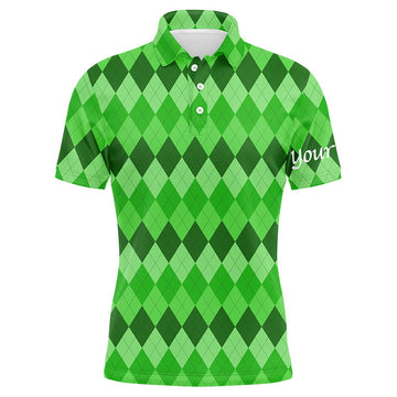 Men's Green Argyle Pattern Golf Polo Shirt - Customizable Team Golf Attire for St. Patrick's Day N4725