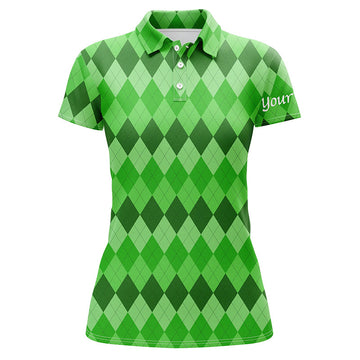 Women's Green Argyle Pattern Golf Polo Shirt for Custom Team - St. Patrick's Day Theme N4725