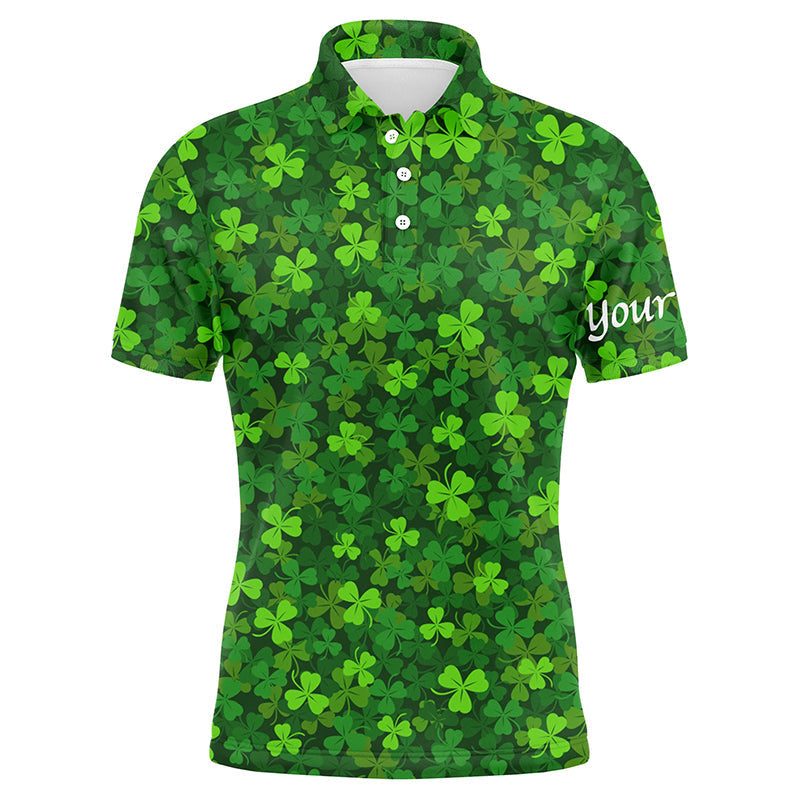 Men's Golf Polo Shirts with Green Clover St. Patrick's Day Pattern - Custom Team Golf Polo Shirt N4727