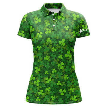 Women's Golf Polo Shirts with Green Clover St. Patrick's Pattern - Custom Team Golf Polo N4727