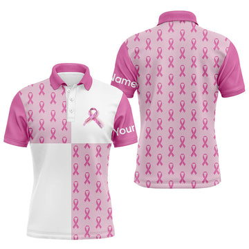 Men's Custom Pink Breast Cancer Pink Ribbon Pattern Golf Polo Shirt - Golfing Gift N7454