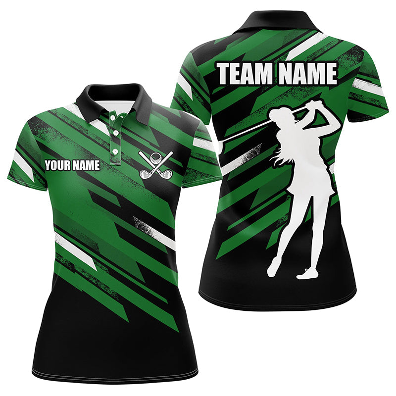 Women's Custom Black and Green Golf Polo Shirts - Stylish Golf Attire for Ladies, Perfect Golfing Gifts for Women N7456