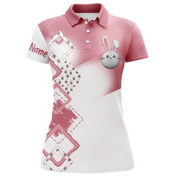 Women's Personalized Golf Polo Shirt in Pink with Easter Eggs and Bunny Design - Perfect Easter Golfing Gift for Her N4915