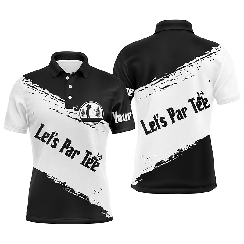 Custom Name Black and White Men's Golf Polo Shirt - Let's Par Tee - Premium Men's Golf Wear N5454