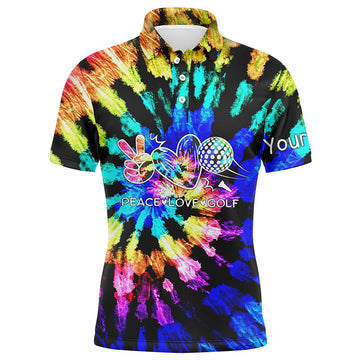 Men's Tie-Dye Golf Polo Shirt with Custom Peace Love Golf Design - Personalised Men's Golf Shirt N7037