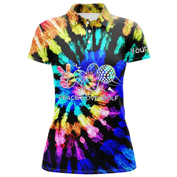 Women's Tie-Dye Golf Polo Shirt - Custom Peace Love Golf Design - Personalised Golf Top for Ladies N7037