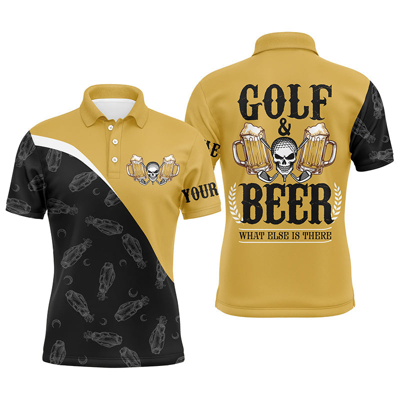 Men's Custom Skull Golf Polo Shirts in Black and Yellow - Perfect for Golf and Beer Enthusiasts N5250
