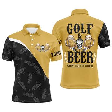 Men's Custom Skull Golf Polo Shirts in Black and Yellow - Perfect for Golf and Beer Enthusiasts N5250