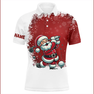 Santa Golfer Men's Polo Shirt - Red and White Christmas Pattern Custom Golf Shirt - Perfect Gift for Golf Enthusiasts N8949