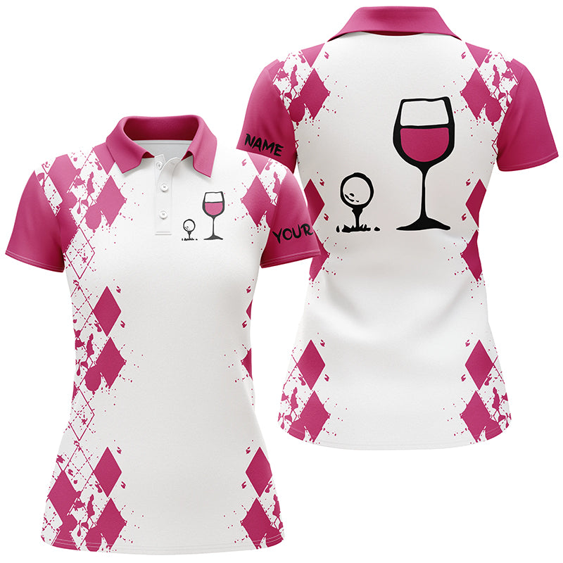 Pink and White Argyle Pattern Women's Golf Shirt - Personalized Golf & Wine Women's Polo Shirt N3924