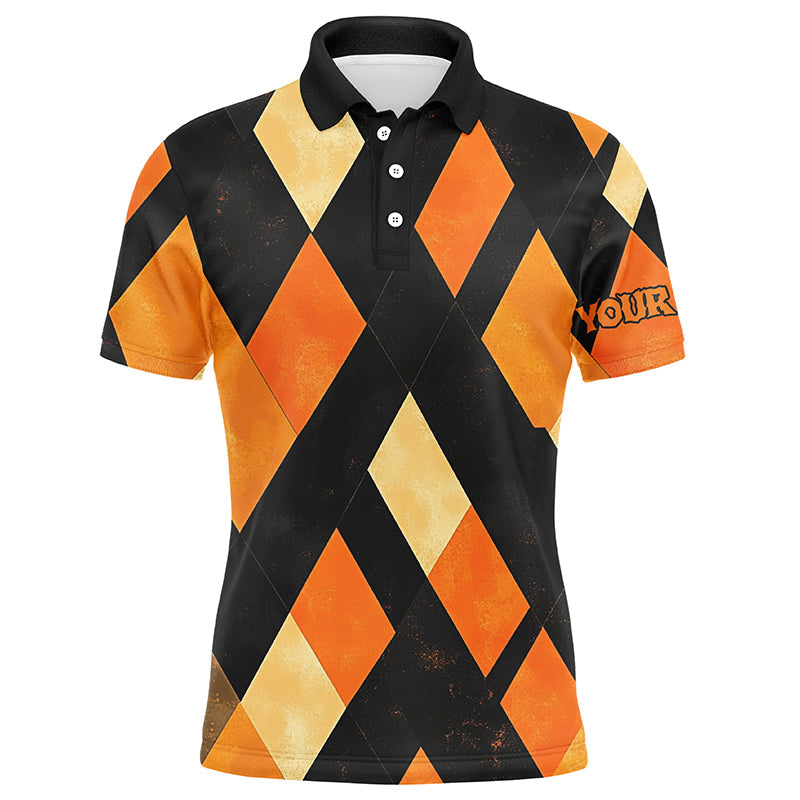 
Men's Black and Orange Argyle Golf Polo Shirt - Custom Halloween Design, Lightweight Fabric, Comfortable Fit
 N8290