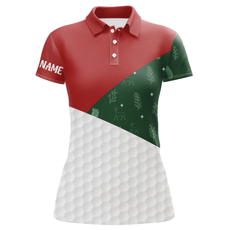 Women’s Christmas Golf Polo Shirt - Red, White & Green Pattern - Custom Holiday Golf Outfit for Ladies N8974