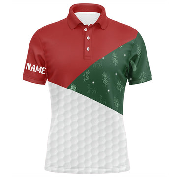 Men's Christmas Golf Polo Shirt - Red, White & Green Pattern - Custom Holiday Golf Outfit N8974