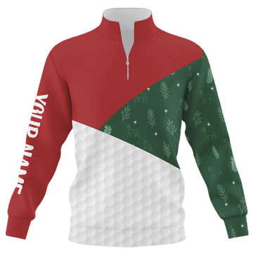 Red, White and Green Christmas Pattern Quarter Zip Golf Sweatshirt - Custom Holiday Golf Sweater N8974